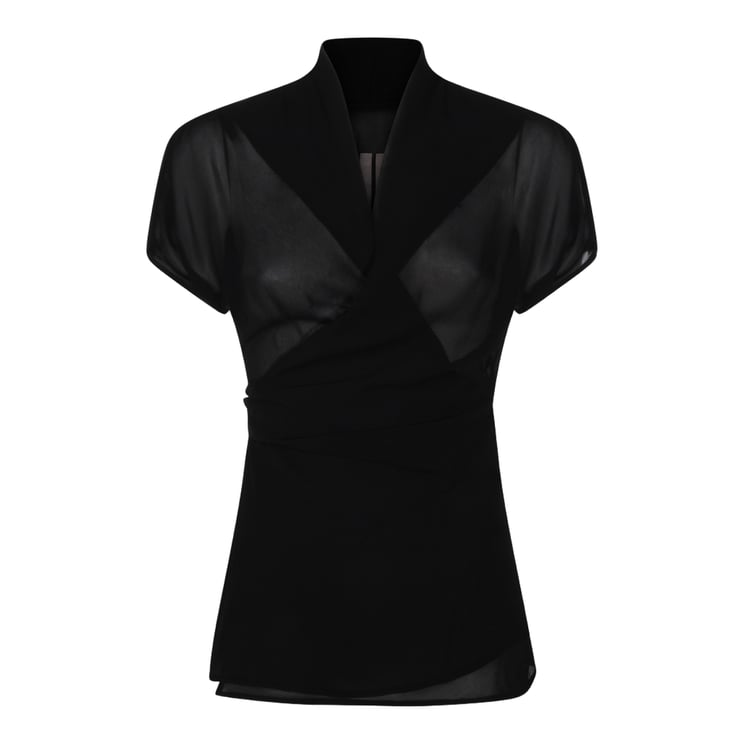 Rick Owens Sheer Black Top with Deep V-Neck