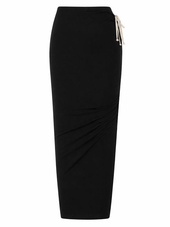 Rick Owens Neutrals Ruched Side Slit Midi Skirt