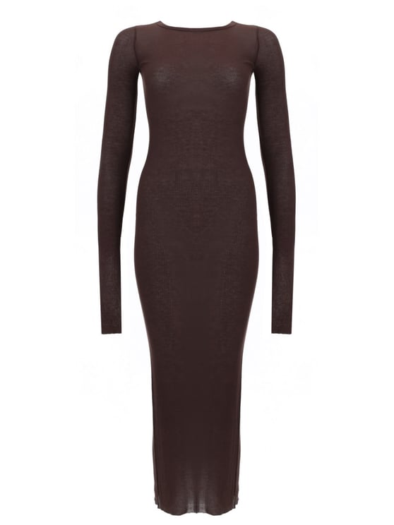 Rick Owens Brown Sleek Long Sleeves Midi Dress