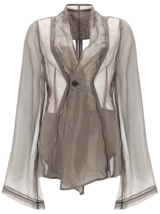 Rick Owens Neutrals Stag Sheer Asymmetrical Silk Jacket