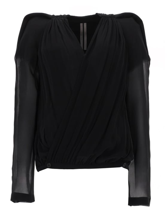 Rick Owens Neutral Mary Draped Voluminous Cotton Blazer