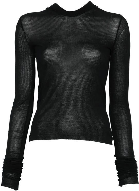 Rick Owens Cropped Hooded Rib Ls T Black