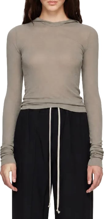 Rick Owens CROPPED HOODED RIB LS T DRK PEARL