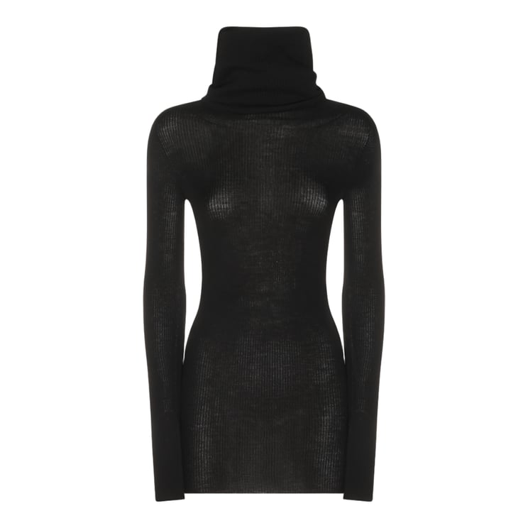 Rick Owens Ribbed Knit Sweater With High Turtleneck And Semi-Sheer Finish