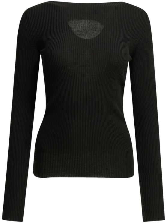 Rick Owens Fitted Black Long-Sleeved Top With Sheer Panel Detail
