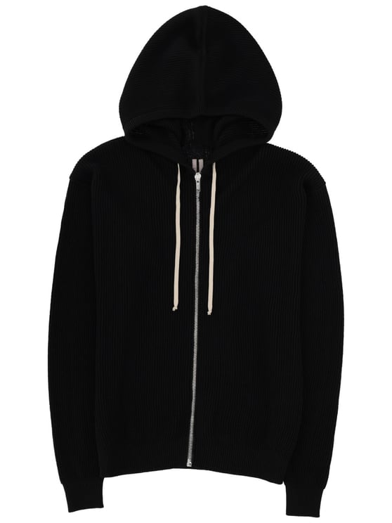 Rick Owens Black Ribbed Knit Wool Hoodie