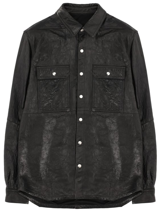 Rick Owens Black Textured Leather Snap-Button Jacket