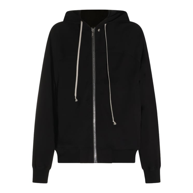 Rick Owens Contemporary Black Zip-Up Hoodie With Contrast Drawstrings
