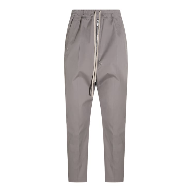 Rick Owens Tapered Fit Grey Trousers With Drawstring Accent