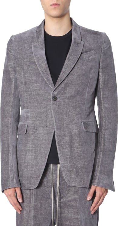 Rick Owens Textured Grey Velvet Single-Breasted Jacket