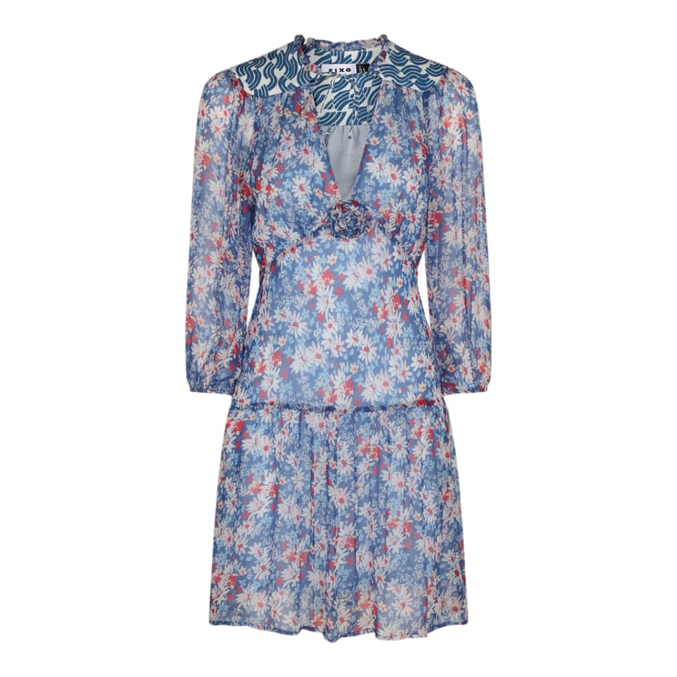 Rixo Floral-Print Short Dress With V-Neck And Tie Detail