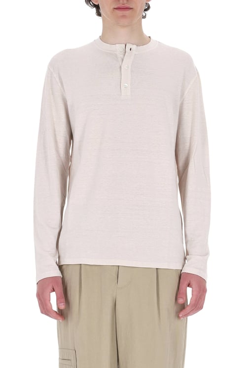 Roberto Collina Long-Sleeve Linen Jersey Henley T-Shirt