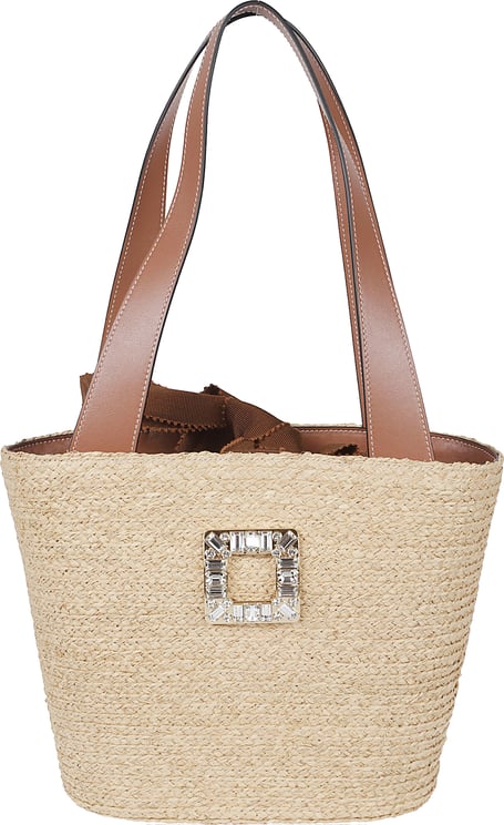 Roger Vivier Medium Woven Raffia Tote with Calfskin Handles