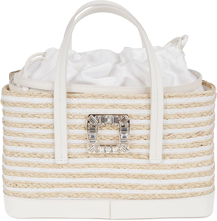 Roger Vivier Structured Handbag with Woven Raffia and Calfskin Accents