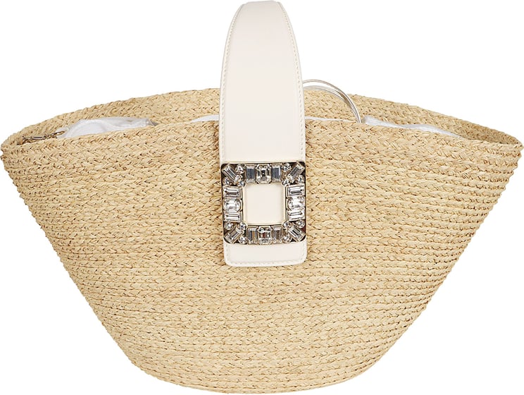 Roger Vivier Structured Raffia Bag with Crystal-Embellished Buckle