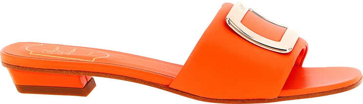 Roger Vivier Roger Vivier Orange Lamb Leather Mid Heel Pumps