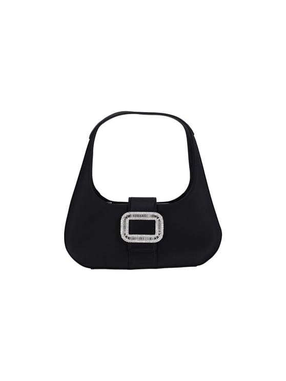 Roger Vivier Black Pilgrim Crystal Satin Shoulder Bag