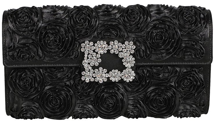 Roger Vivier Rectangular Black Clutch Bag With Rosette Appliqués