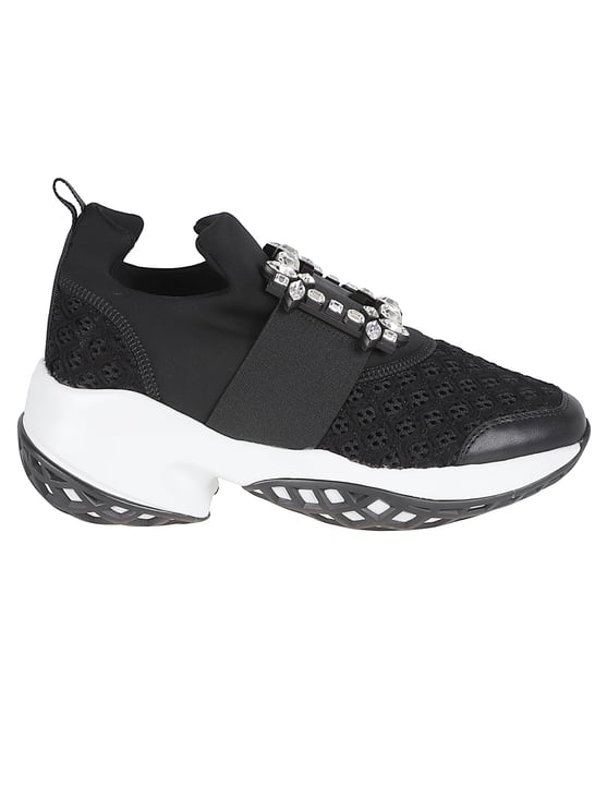 Roger Vivier Black Mesh Sneakers with Crystal Buckle and Geometric Sole