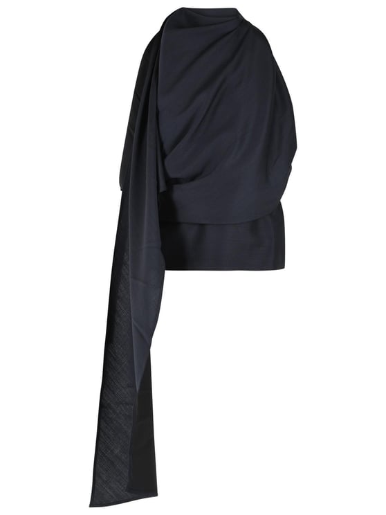 Rohe Draped Blouse In Navy Wool Blend