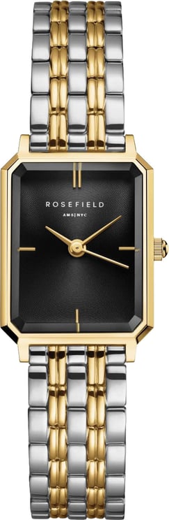 Rosefield Rosefield Horloge OBDSG-O88 Octagon XS Black Sunray Staal Bi-Color Quartz met Zwarte Wijzerplaat 19.5-24mm