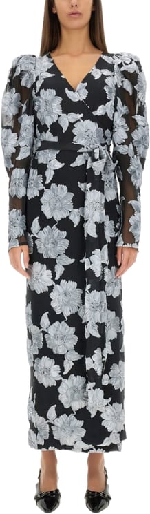 Rotate Long Floral Dress With Deep V-Neckline