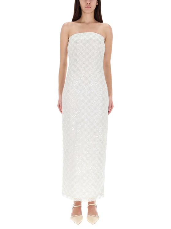 Rotate Black Polyester Beaded Strapless Evening Dress