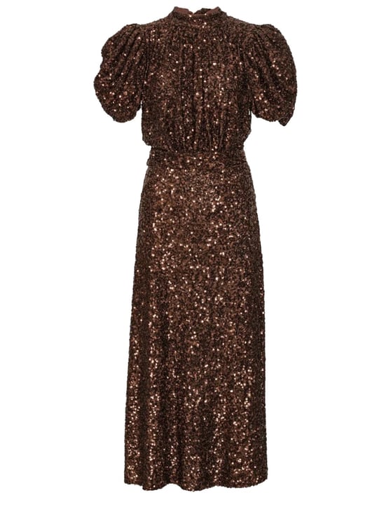 Rotate Neutrals Voluminous Puff Sleeves Midi Dress