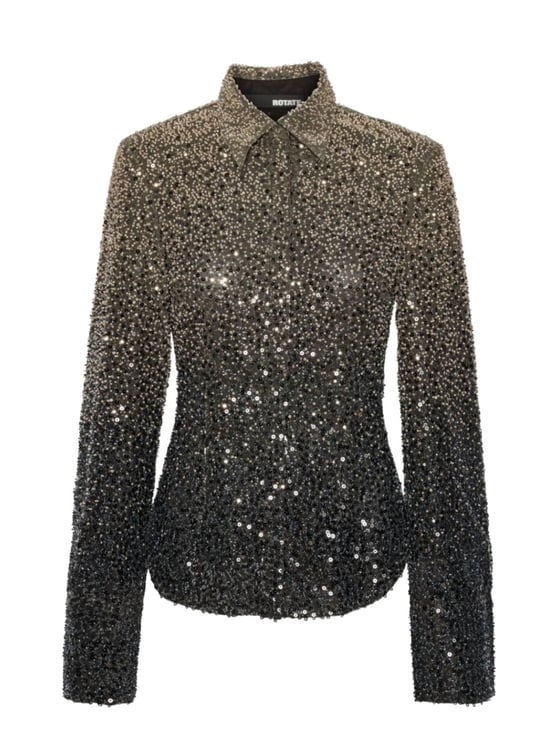 Rotate Fitted Gradient Sequin Classic Collar Polyester Blouse