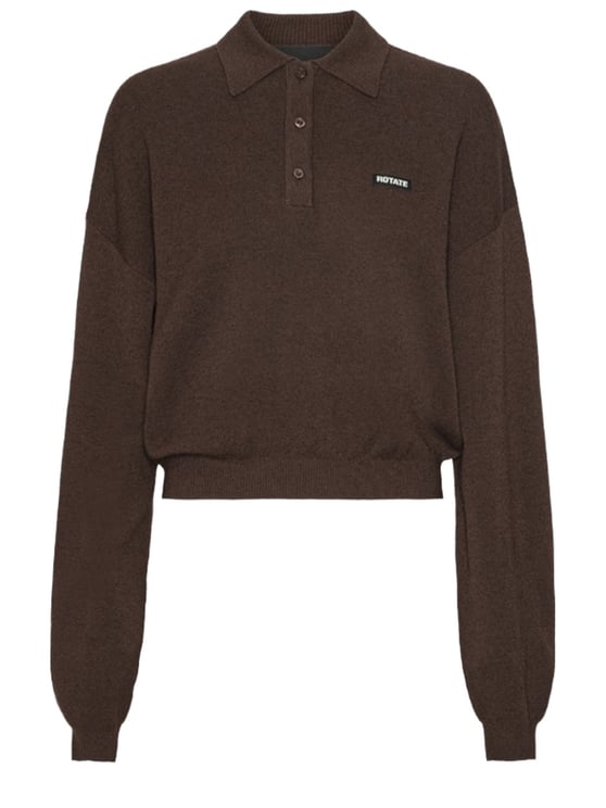 Rotate Cropped Polo Modal-Blend Ribbed Sweatshirt