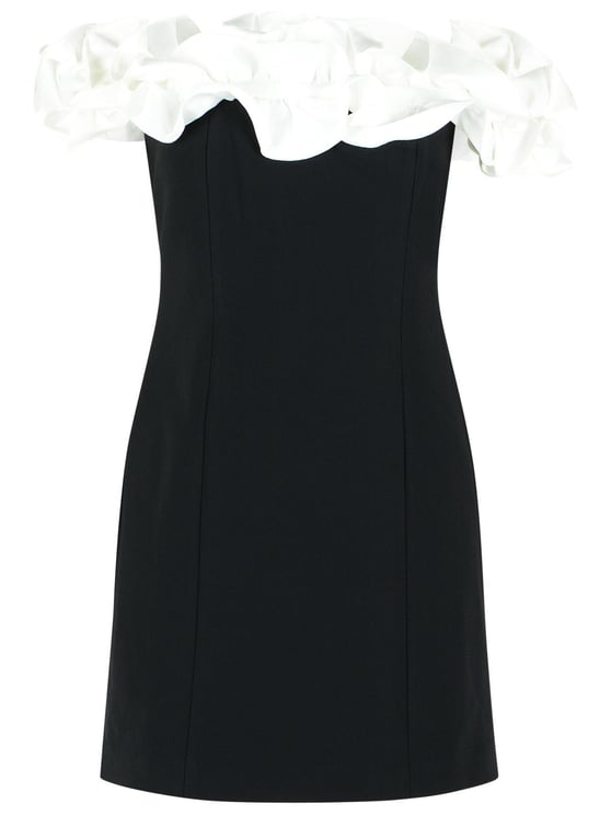 Rotate Mini Dress With Ruffles In Black And White Polyester