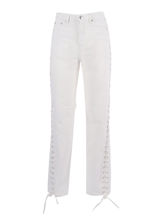 Rotate White Raw Laced Loose Jeans