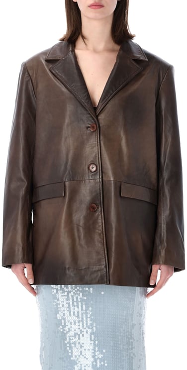 Rotate Leather Blazer Potting Soil Brown