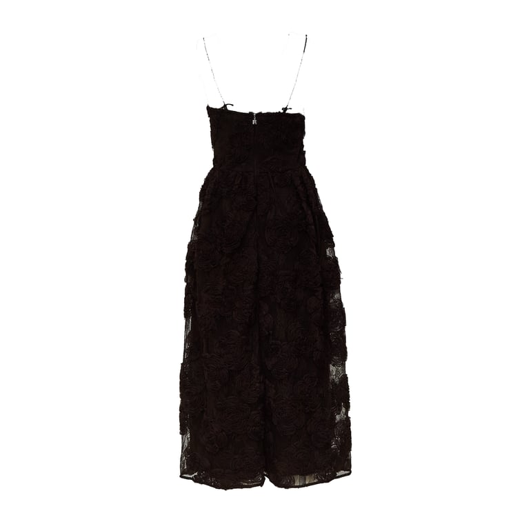 Rotate 3D Floral Lace Midi Dress With Fitted Bodice And Voluminous Skirt