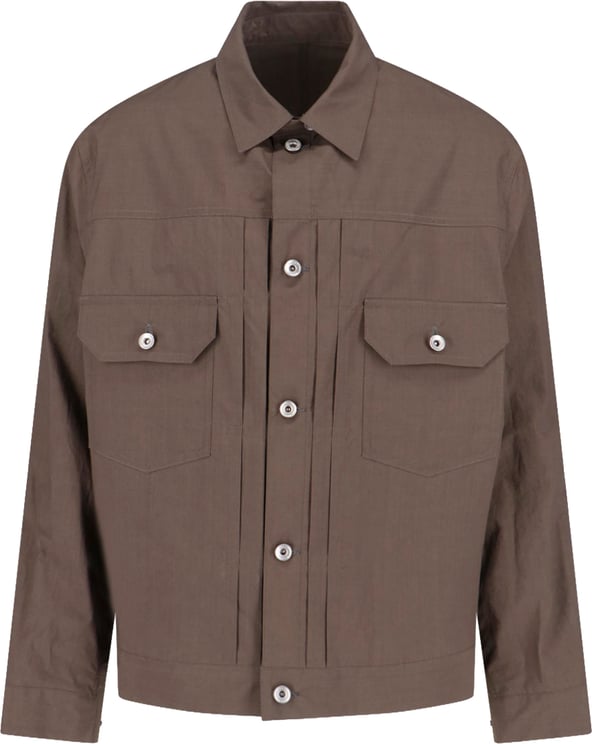 Sacai Layered Beige Jacket With Dynamic Textures And Zip Closure