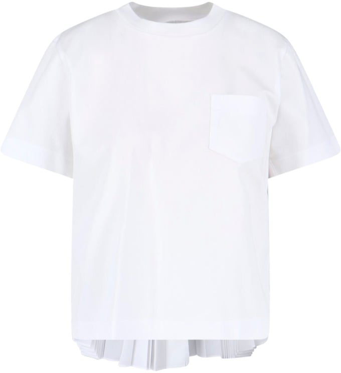 Sacai White Panel Design Pleated Cotton T-Shirt