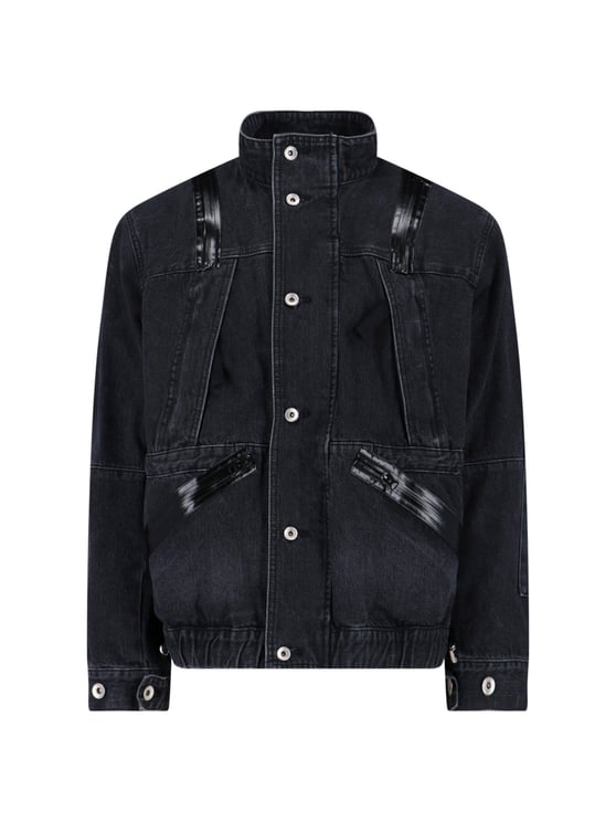 Sacai Structured Black Jacket With High Collar And Zipper Closure