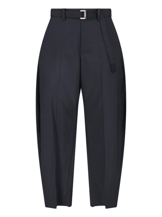 Sacai Mid-Rise Wide-Leg Trousers with Removable Belt and Structured Pockets