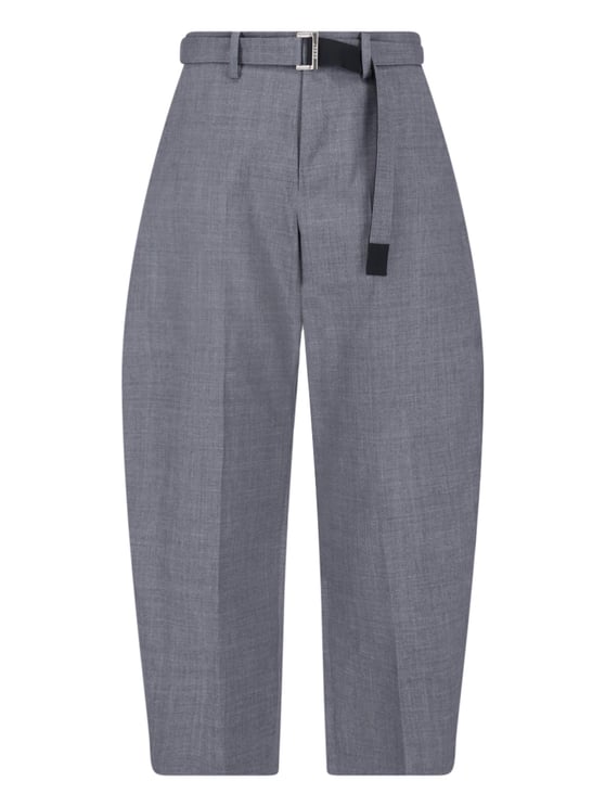 Sacai Tailored Wide-Leg Trousers with Adjustable Belt and Relaxed Fit