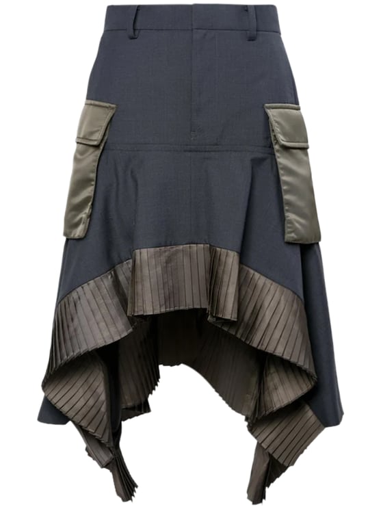 Sacai Asymmetrical Hem Midi Skirt with Pleated Detailing