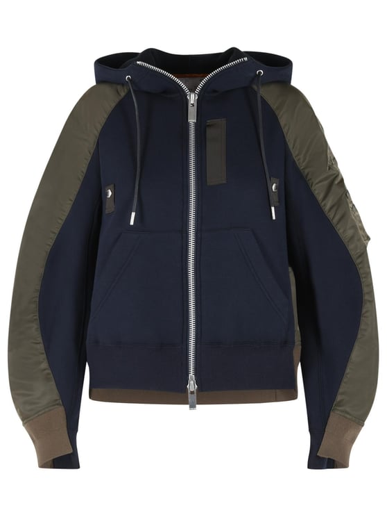 Sacai Hoodie In Navy Cotton And Khaki Blend