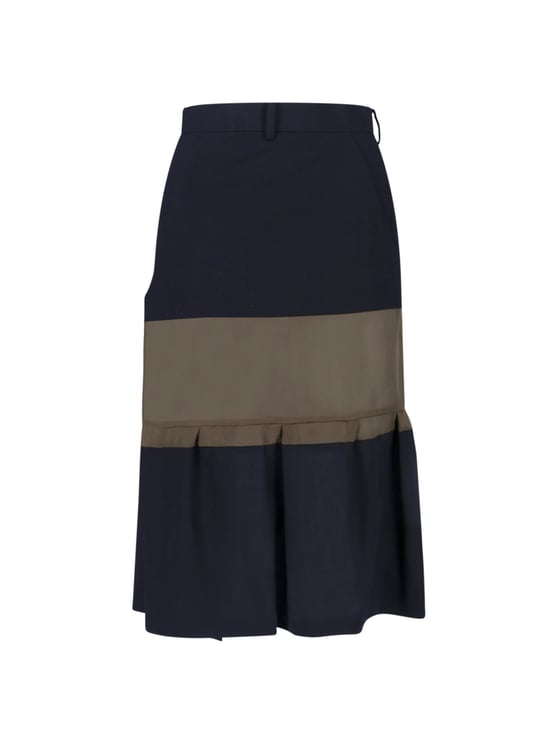Sacai Black Panel Design Wool Midi Skirt