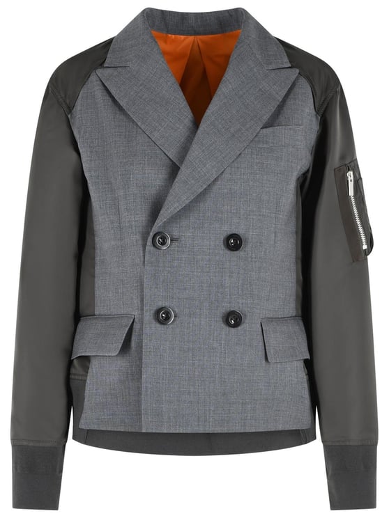 Sacai Blazer In Grey And Green Wool Blend