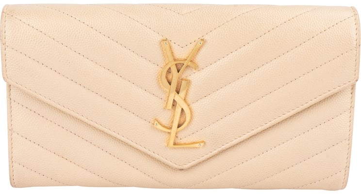 Saint Laurent Saint Laurent Grain de Poudre Leather Monogram Flap Wallet