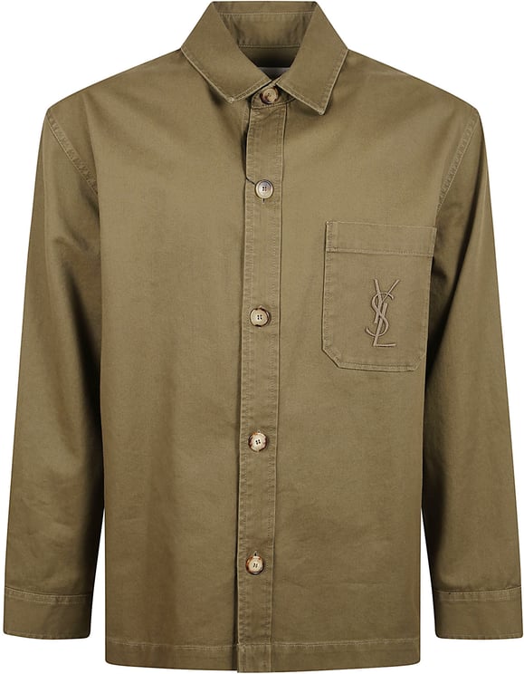 Saint Laurent Brown Cotton-Linen Blend Overshirt With Cassandre Embroidery