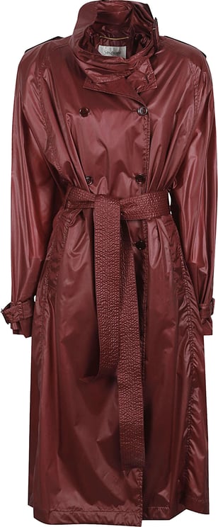 Saint Laurent Double-Breasted Coat in Glossy Deep Burgundy Finish