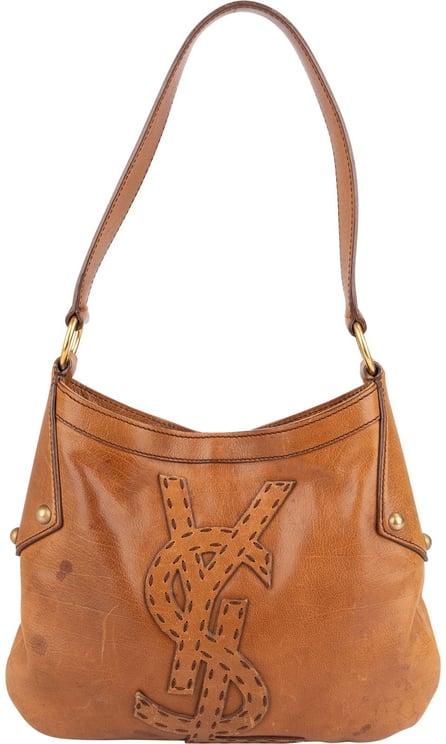 Saint Laurent Yves Saint Laurent Leather Stitched Emblem Hobo Shoulder Bag