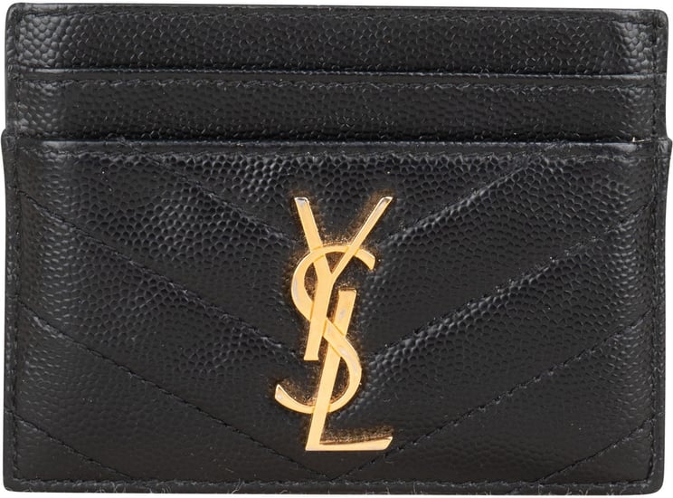 Saint Laurent Saint Laurent Grain de Poudre Leather Chevron Card Holder