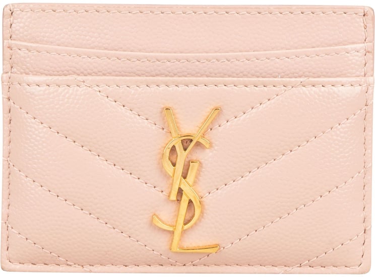 Saint Laurent Saint Laurent Grain de Poudre Leather Chevron Card Holder