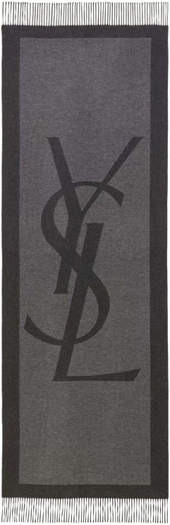 Saint Laurent Grey Sciarpa Cassandre Monogrammed Scarf